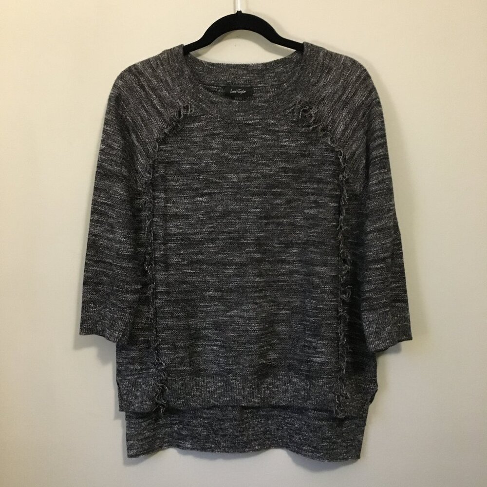 Boho Grunge Lord & Taylor Salt and Pepper Cotton Blend Fringed Sweater Large